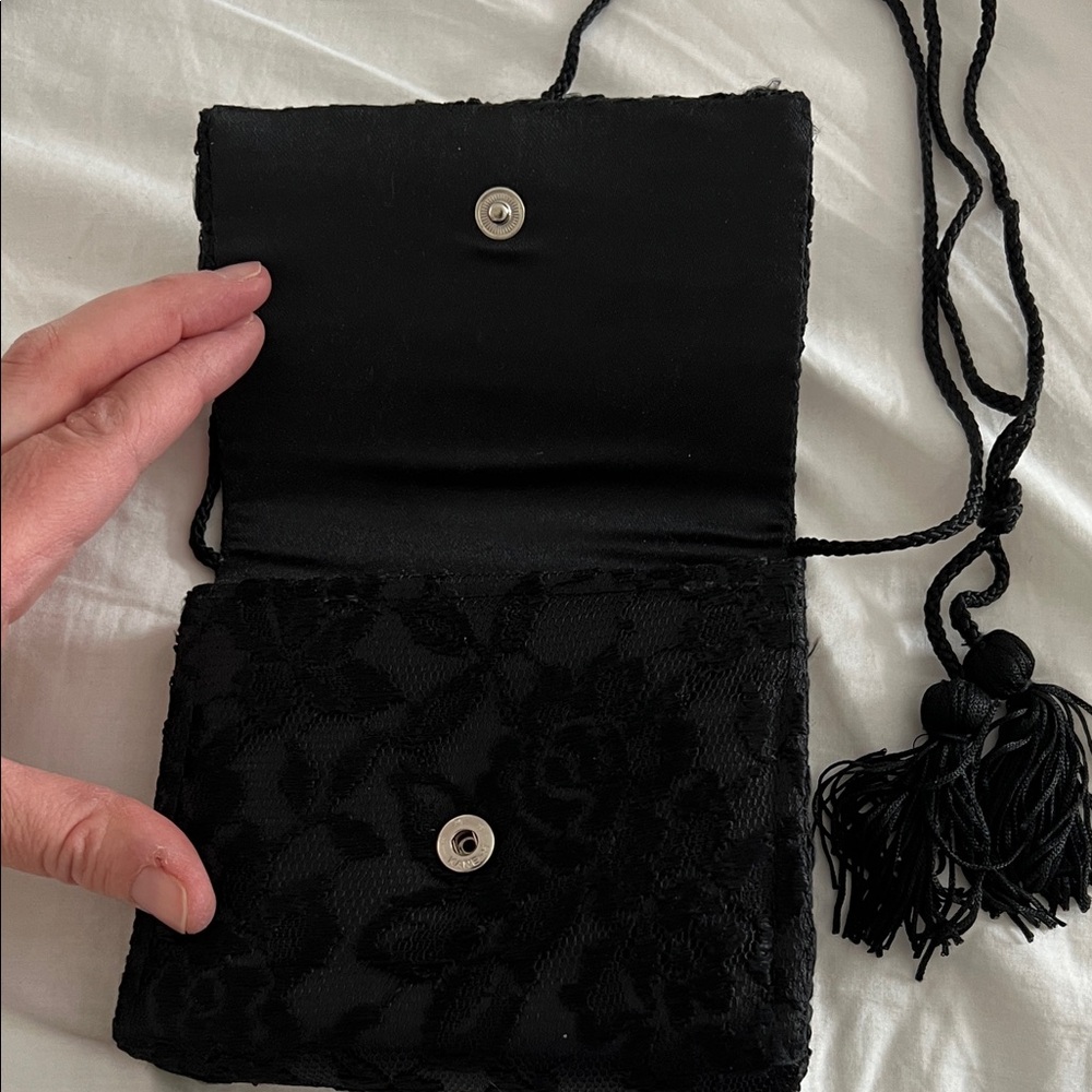 Vintage La Regale Black Lace Purse with Rhinestone Accent - Picture 4 of 8